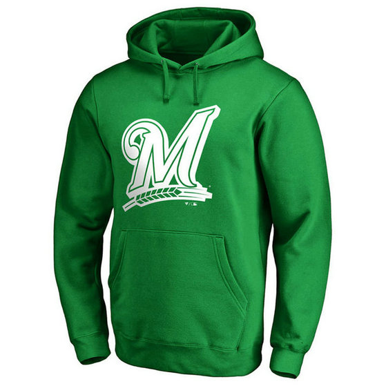 Milwaukee Brewers Kelly Green St. Patrick's Day White Logo Pullover Hoodie Milwaukee Brewers Kelly Green St. Patrick's Day White Logo Pullover Hoodie