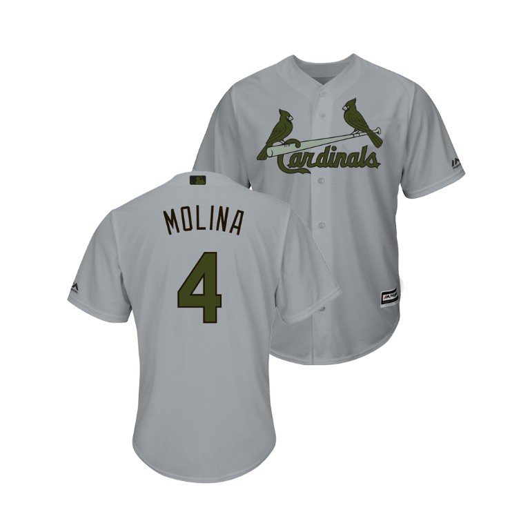 St. Louis Cardinals #4 Yadier Molina Cool Base Jersey 2018 Memorial Day Gray St. Louis Cardinals #4 Yadier Molina Cool Base Jersey 2018 Memorial Day Gray
