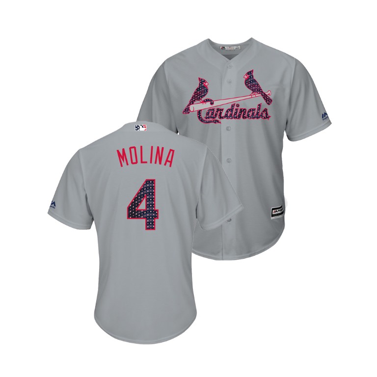 St. Louis Cardinals #4 Yadier Molina 2018 Stars & Stripes Cool Base Jersey Gray St. Louis Cardinals #4 Yadier Molina 2018 Stars & Stripes Cool Base Jersey Gray