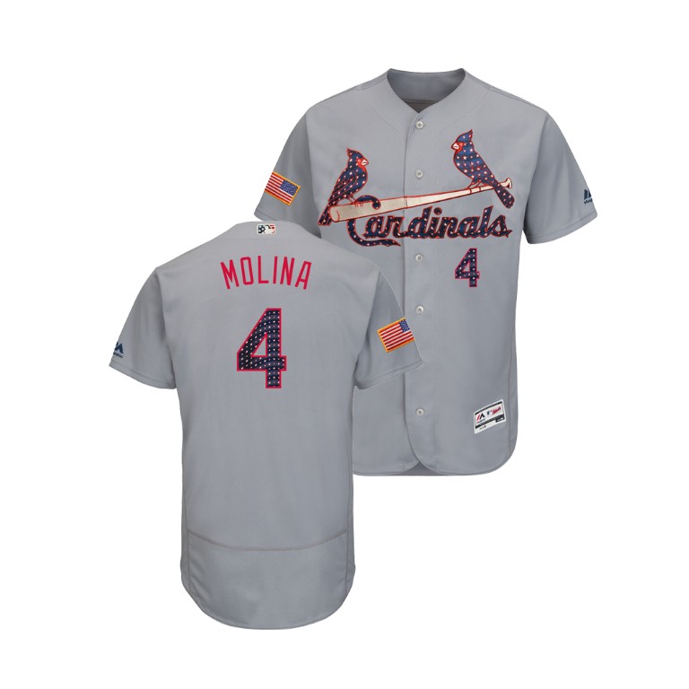 St. Louis Cardinals #4 Yadier Molina 2018 Stars & Stripes Flex Base Jersey Gray St. Louis Cardinals #4 Yadier Molina 2018 Stars & Stripes Flex Base Jersey Gray