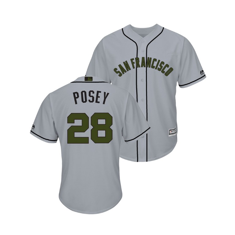 San Francisco Giants #28 Buster Posey Cool Base Jersey 2018 Memorial Day Gray