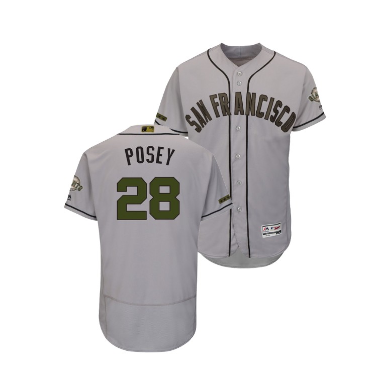 San Francisco Giants #28 Buster Posey Flex Base Jersey 2018 Memorial Day Gray