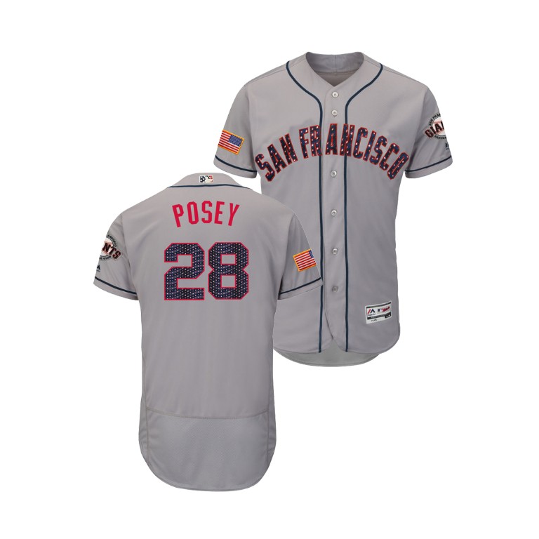 San Francisco Giants #28 Buster Posey 2018 Stars & Stripes Flex Base Jersey Gray