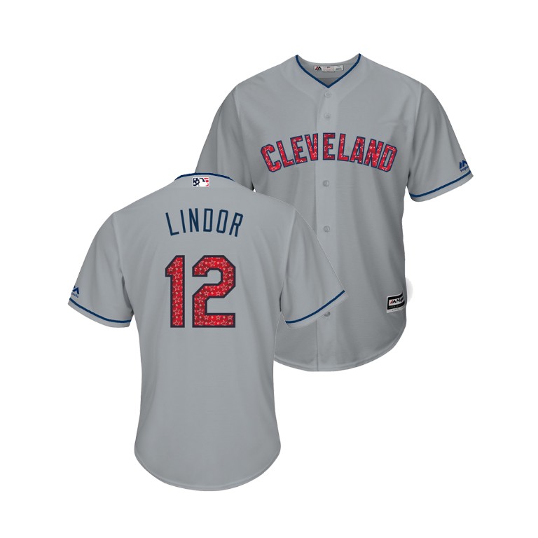 Cleveland Indians #12 Francisco Lindor 2018 Stars & Stripes Cool Base Jersey Gray