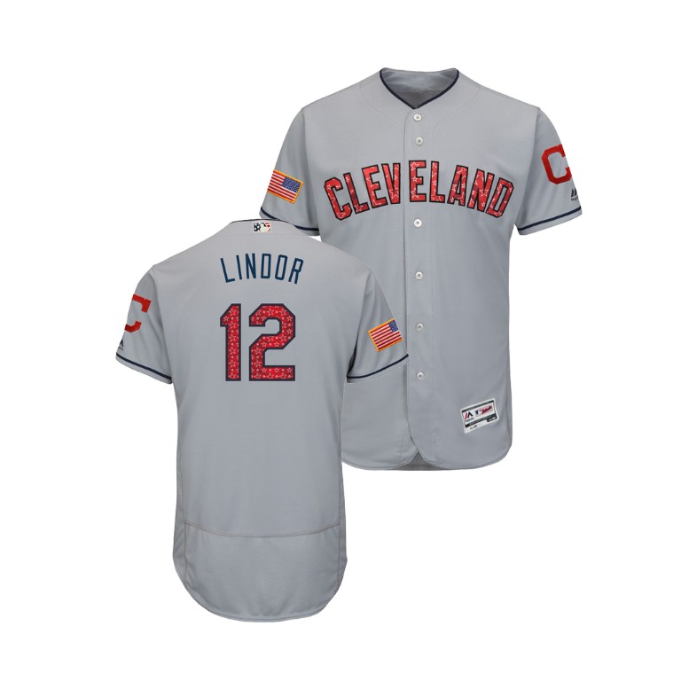Cleveland Indians #12 Francisco Lindor 2018 Stars & Stripes Flex Base Jersey Gray