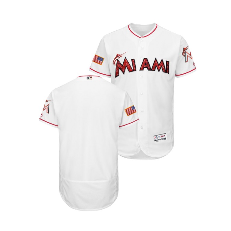 Miami Marlins White 2018 Stars & Stripes Flex Base Jersey Miami Marlins White 2018 Stars & Stripes Flex Base Jersey