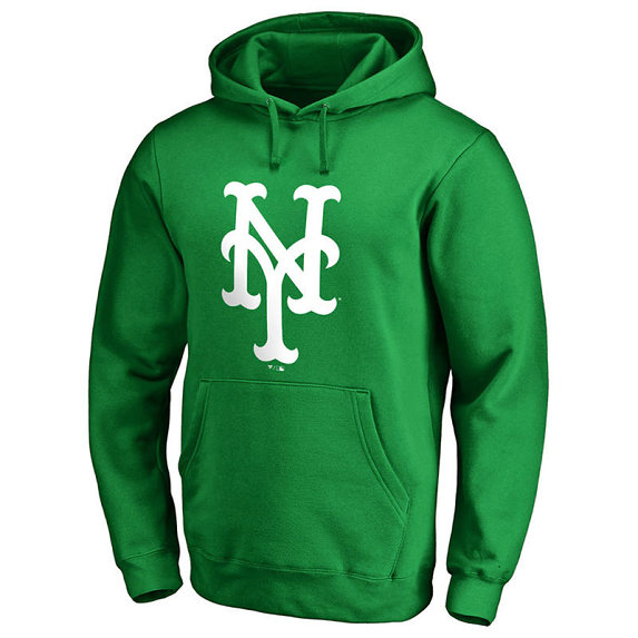 New York Mets Kelly Green St. Patrick's Day White Logo Pullover Hoodie