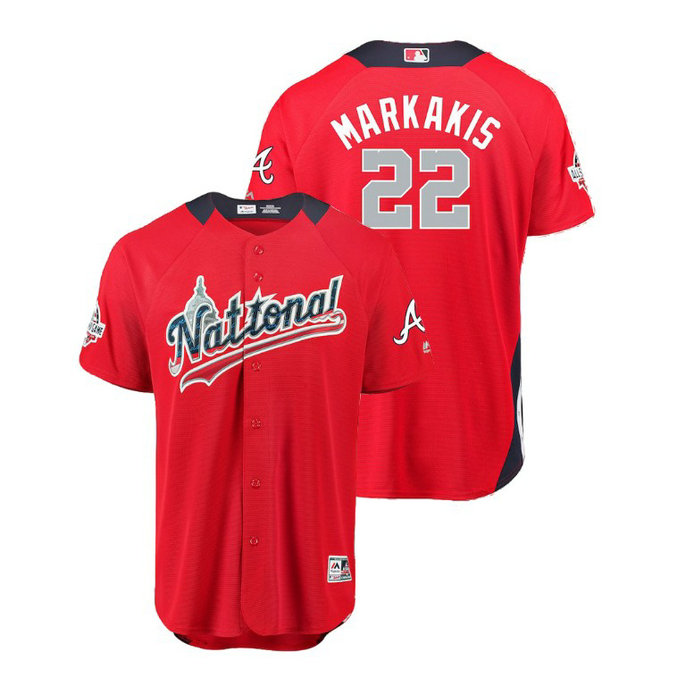 National League #22 Nick Markakis Home 2018 MLB All-Star Red Run Derby Jersey