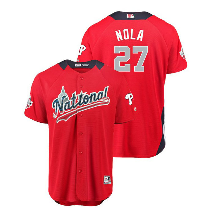 National League #27 Aaron Nola Home 2018 MLB All-Star Red Run Derby Jersey National League #27 Aaron Nola Home 2018 MLB All-Star Red Run Derby Jersey