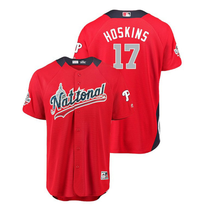 National League #17 Rhys Hoskins Home 2018 MLB All-Star Red Run Derby Jersey National League #17 Rhys Hoskins Home 2018 MLB All-Star Red Run Derby Jersey