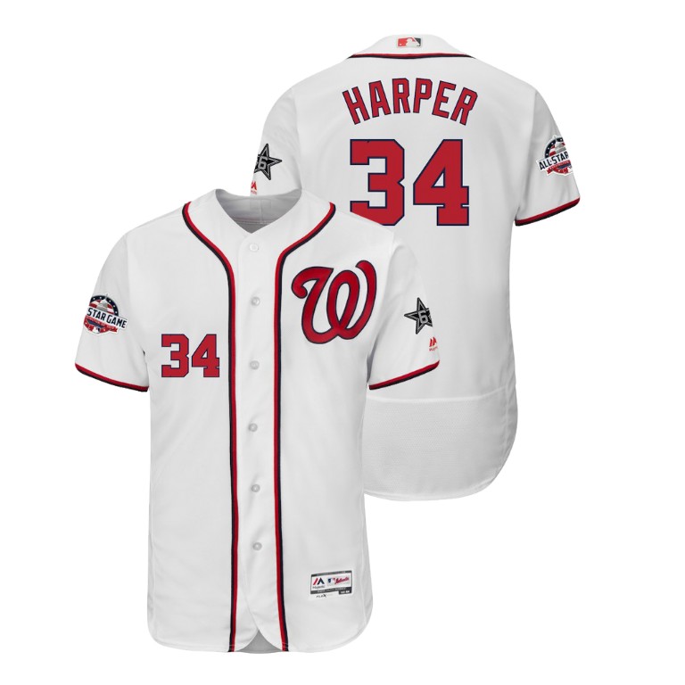 Washington Nationals White #34 Bryce Harper Flex Base Jersey 2018 All-Star Game Washington Nationals White #34 Bryce Harper Flex Base Jersey 2018 All-Star Game