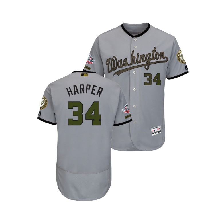 Washington Nationals #34 Bryce Harper Flex Base Jersey 2018 Memorial Day Gray Washington Nationals #34 Bryce Harper Flex Base Jersey 2018 Memorial Day Gray
