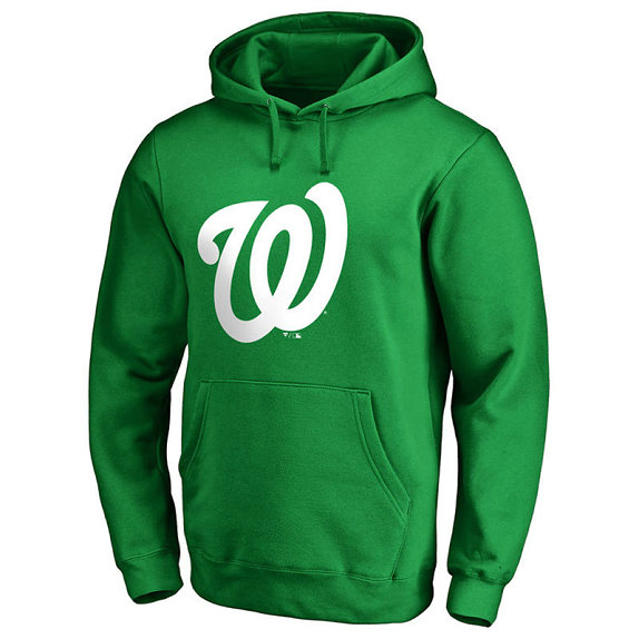 Washington Nationals Kelly Green St. Patrick's Day White Logo Pullover Hoodie Washington Nationals Kelly Green St. Patrick's Day White Logo Pullover Hoodie