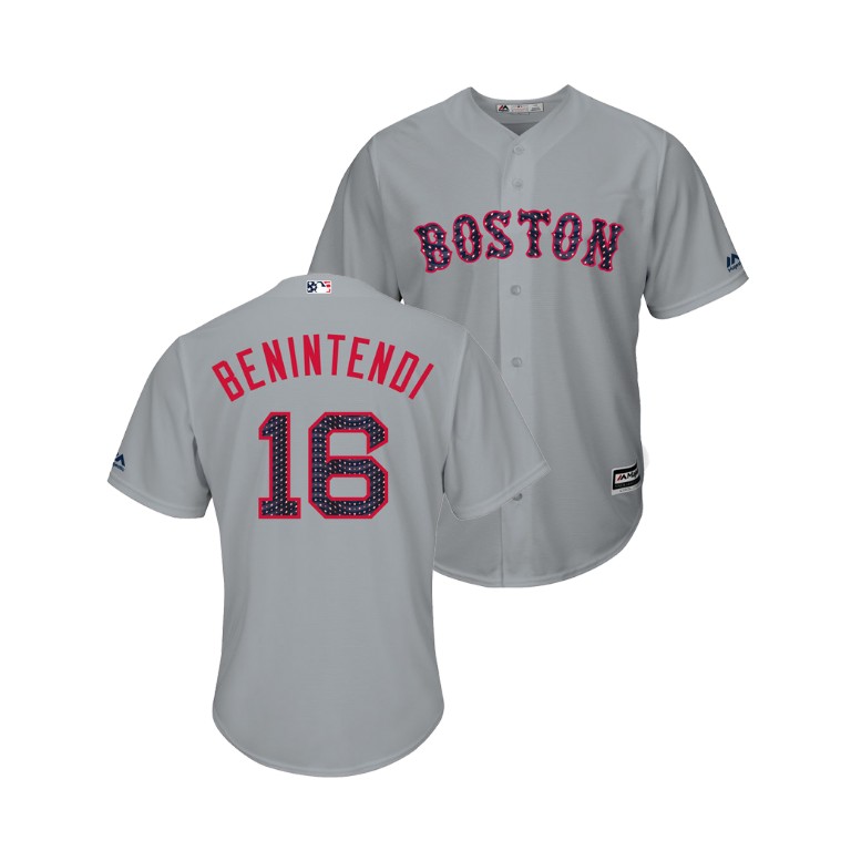 Boston Red Sox #16 Andrew Benintendi 2018 Stars & Stripes Cool Base Jersey Gray