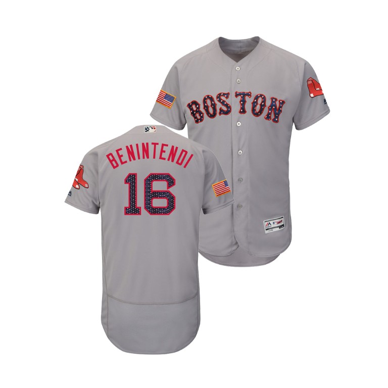 Boston Red Sox #16 Andrew Benintendi 2018 Stars & Stripes Flex Base Jersey Gray
