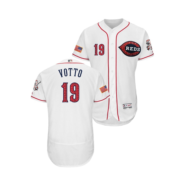 Cincinnati Reds White #19 Joey Votto 2018 Stars & Stripes Flex Base Jersey