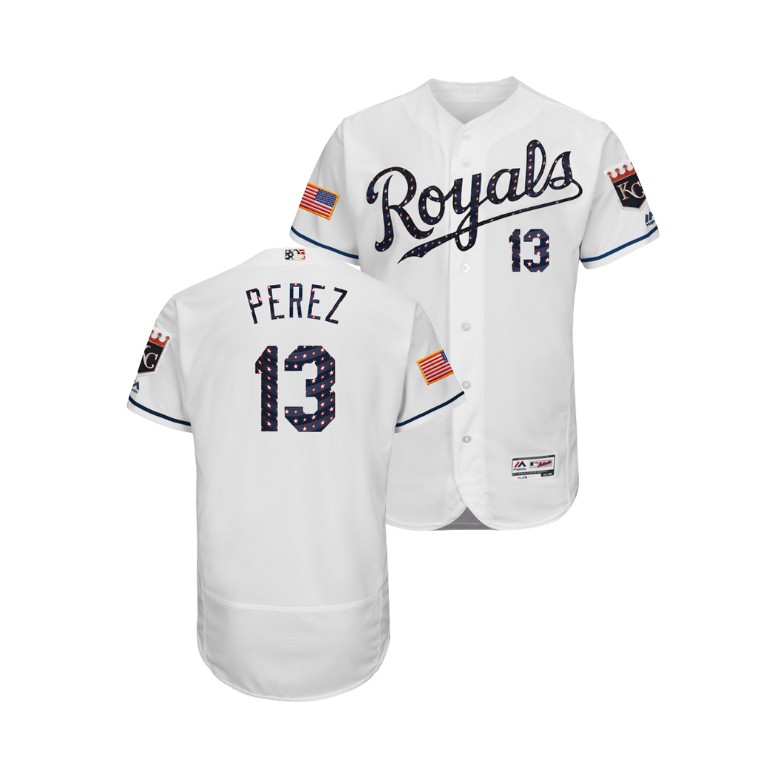 Kansas City Royals White #13 Salvador Perez 2018 Stars & Stripes Flex Base Jersey
