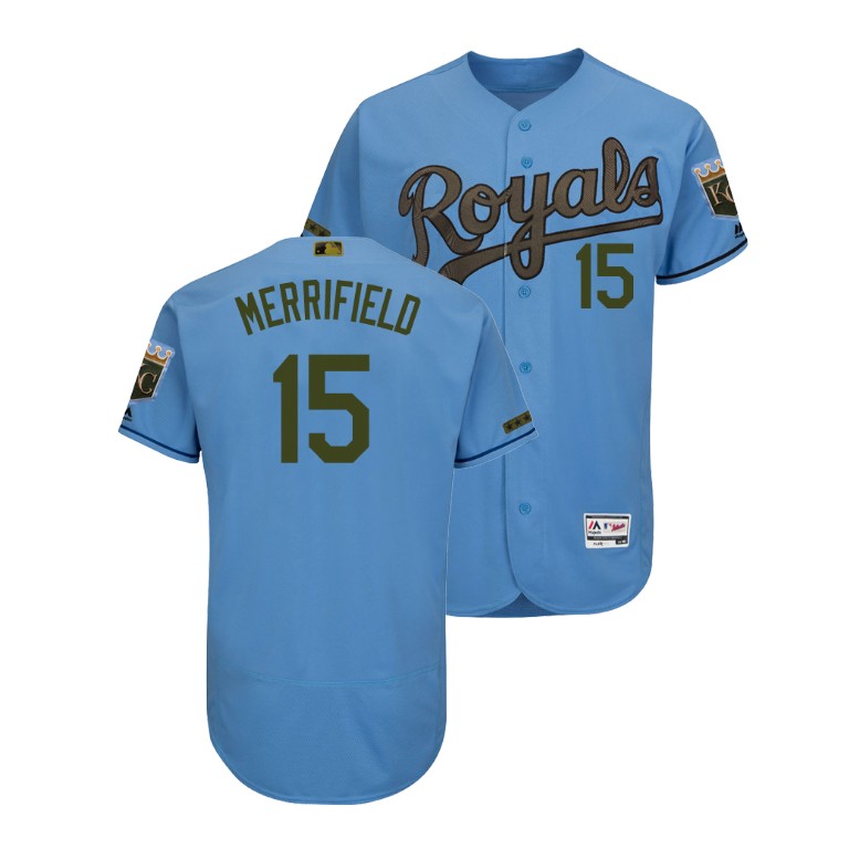 Kansas City Royals Light Blue #15 Whit Merrifield Flex Base Jersey 2018 Memorial Day