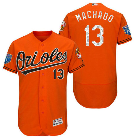 Baltimore Orioles #13 Manny Machado Orange 2018 Spring Training Flex Base Jersey