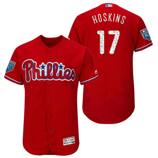 Philadelphia Phillies #17 Rhys Hoskins Scarlet 2018 Spring Training Flex Base Jersey