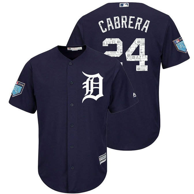 Detroit Tigers #24 Miguel Cabrera Navy 2018 Spring Training Cool Base Player Jersey