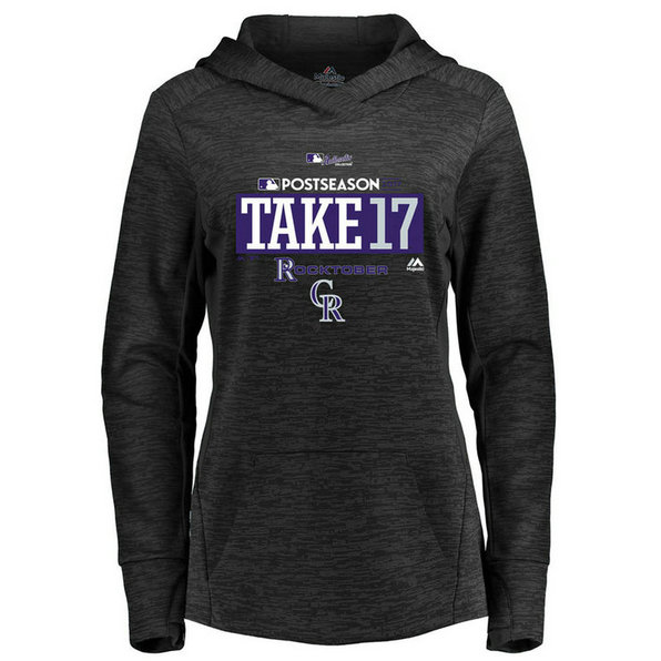 WOMEN - Colorado Rockies 2017 Postseason Authentic Collection Streak Fleece Pullover Black Hoodie