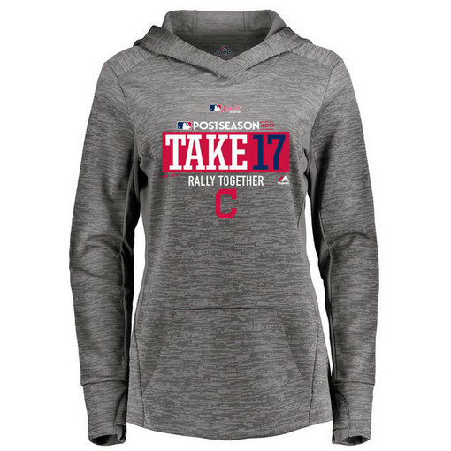 WOMEN - Cleveland Indians 2017 Postseason Participant Streak Fleece Gray Hoodie WOMEN - Cleveland Indians 2017 Postseason Participant Streak Fleece Gray Hoodie