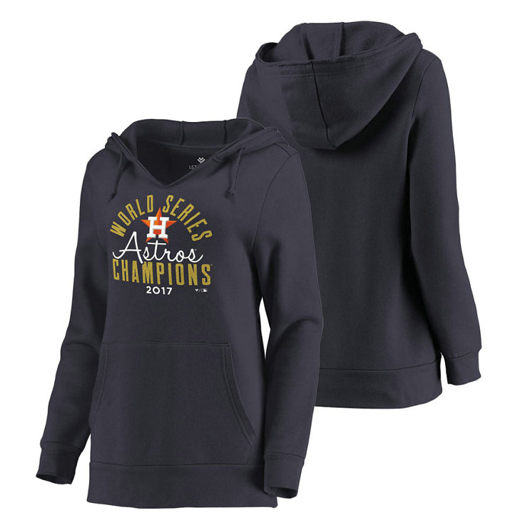 WOMEN - Houston Astros 2017 World Series Champions Base V-Neck Pullover Navy Hoodie
