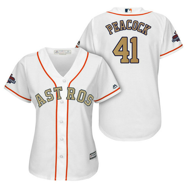 WOMEN - Houston Astros #41 Brad Peacock White Cool Base Jersey 2018 Gold Program WOMEN - Houston Astros #41 Brad Peacock White Cool Base Jersey 2018 Gold Program