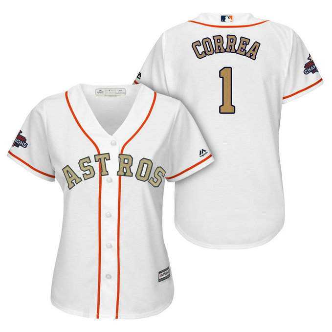 WOMEN - Houston Astros #1 Carlos Correa White Cool Base Jersey 2018 Gold Program WOMEN - Houston Astros #1 Carlos Correa White Cool Base Jersey 2018 Gold Program