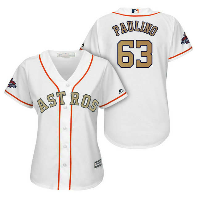WOMEN - Houston Astros #63 David Paulino White Cool Base Jersey 2018 Gold Program WOMEN - Houston Astros #63 David Paulino White Cool Base Jersey 2018 Gold Program