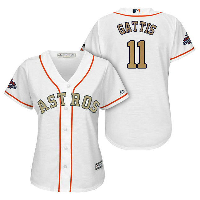 WOMEN - Houston Astros #11 Evan Gattis White Cool Base Jersey 2018 Gold Program WOMEN - Houston Astros #11 Evan Gattis White Cool Base Jersey 2018 Gold Program