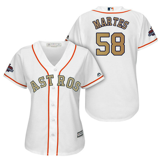 WOMEN - Houston Astros #58 Francis Martes White Cool Base Jersey 2018 Gold Program WOMEN - Houston Astros #58 Francis Martes White Cool Base Jersey 2018 Gold Program