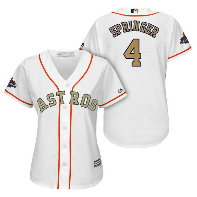 WOMEN - Houston Astros #4 George Springer White Cool Base Jersey 2018 Gold Program WOMEN - Houston Astros #4 George Springer White Cool Base Jersey 2018 Gold Program
