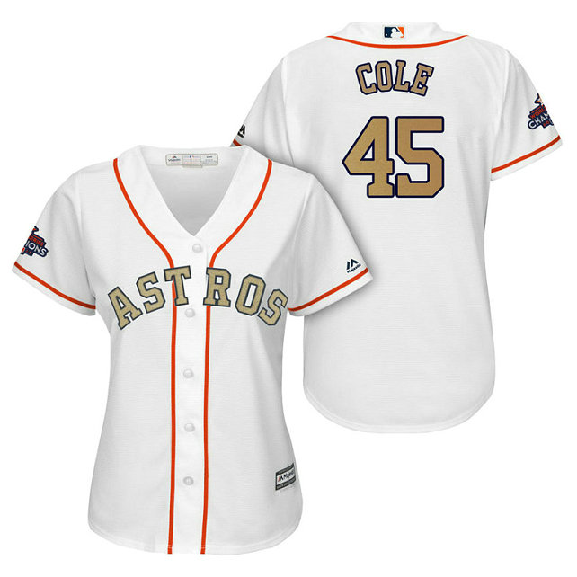 WOMEN - Houston Astros #45 Gerrit Cole White Cool Base Jersey 2018 Gold Program WOMEN - Houston Astros #45 Gerrit Cole White Cool Base Jersey 2018 Gold Program