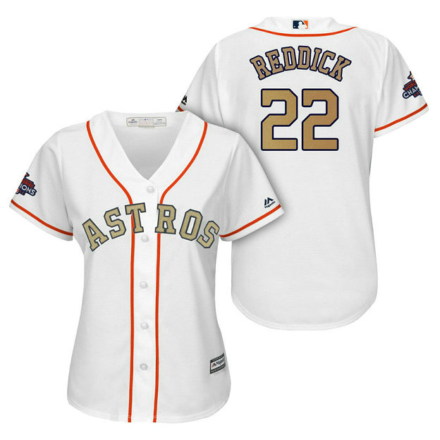 WOMEN - Houston Astros #22 Josh Reddick White Cool Base Jersey 2018 Gold Program WOMEN - Houston Astros #22 Josh Reddick White Cool Base Jersey 2018 Gold Program