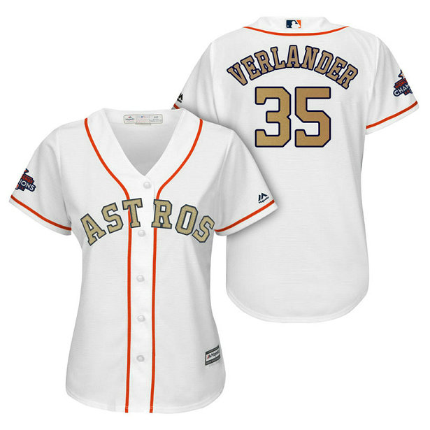 WOMEN - Houston Astros #35 Justin Verlander White Cool Base Jersey 2018 Gold Program WOMEN - Houston Astros #35 Justin Verlander White Cool Base Jersey 2018 Gold Program
