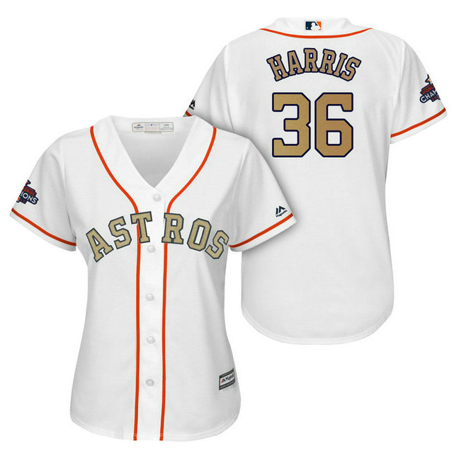 WOMEN - Houston Astros #36 Will Harris White Cool Base Jersey 2018 Gold Program