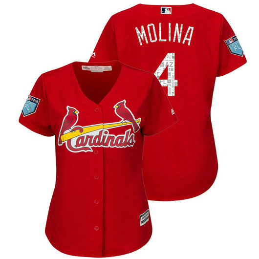WOMEN - St. Louis Cardinals #4 Yadier Molina Scarlet 2018 Spring Training Cool Base Player Jersey WOMEN - St. Louis Cardinals #4 Yadier Molina Scarlet 2018 Spring Training Cool Base Player Jersey