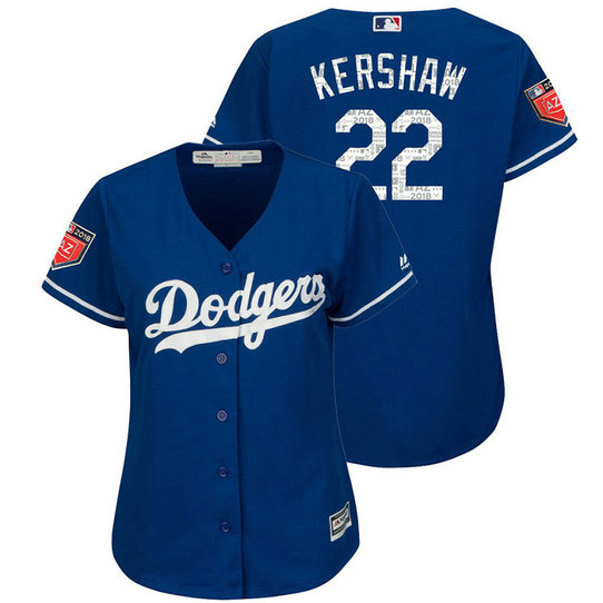 WOMEN - Los Angeles Dodgers #22 Clayton Kershaw Royal 2018 Spring Training Cool Base Player Jersey WOMEN - Los Angeles Dodgers #22 Clayton Kershaw Royal 2018 Spring Training Cool Base Player Jersey
