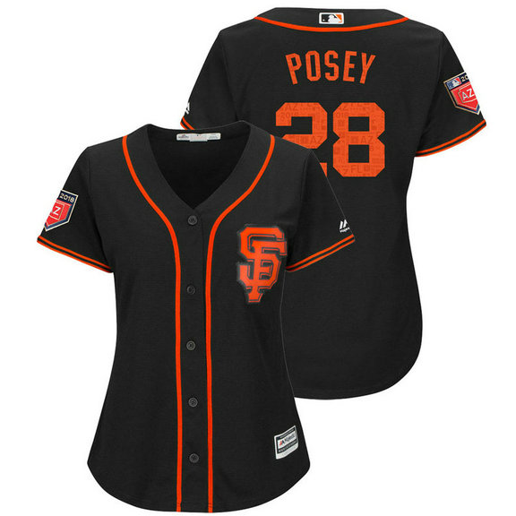 WOMEN - San Francisco Giants #28 Buster Posey Black 2018 Spring Training Cool Base Player Jersey