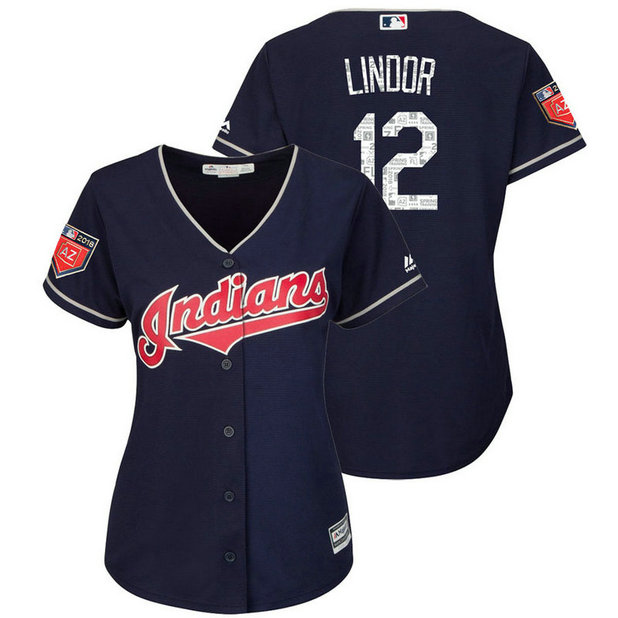 WOMEN - Cleveland Indians #12 Francisco Lindor Navy 2018 Spring Training Cool Base Player Jersey