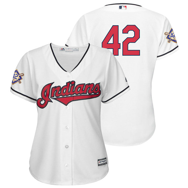 WOMEN - Cleveland Indians White Cool Base Jersey 2018 Jackie Robinson Day