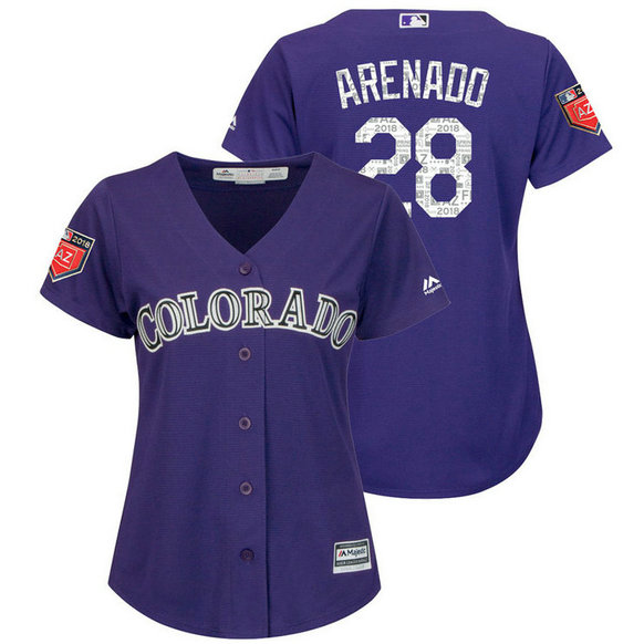 WOMEN - Colorado Rockies #28 Nolan Arenado Purple 2018 Spring Training Cool Base Player Jersey WOMEN - Colorado Rockies #28 Nolan Arenado Purple 2018 Spring Training Cool Base Player Jersey