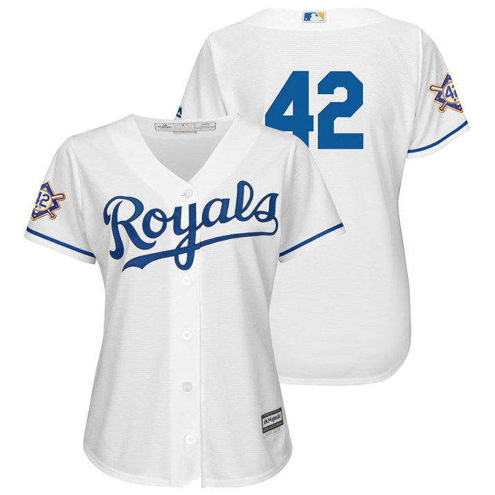 WOMEN - Kansas City Royals White Cool Base Jersey 2018 Jackie Robinson Day