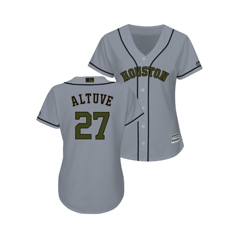 WOMEN - Houston Astros #27 Jose Altuve Cool Base Jersey 2018 Memorial Day Gray