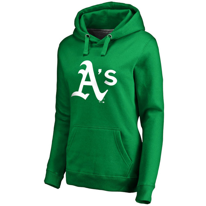 WOMEN - Oakland Athletics Kelly Green St. Patrick's Day White Logo Pullover Hoodie WOMEN - Oakland Athletics Kelly Green St. Patrick's Day White Logo Pullover Hoodie