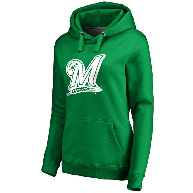 WOMEN - Milwaukee Brewers Kelly Green St. Patrick's Day White Logo Pullover Hoodie WOMEN - Milwaukee Brewers Kelly Green St. Patrick's Day White Logo Pullover Hoodie