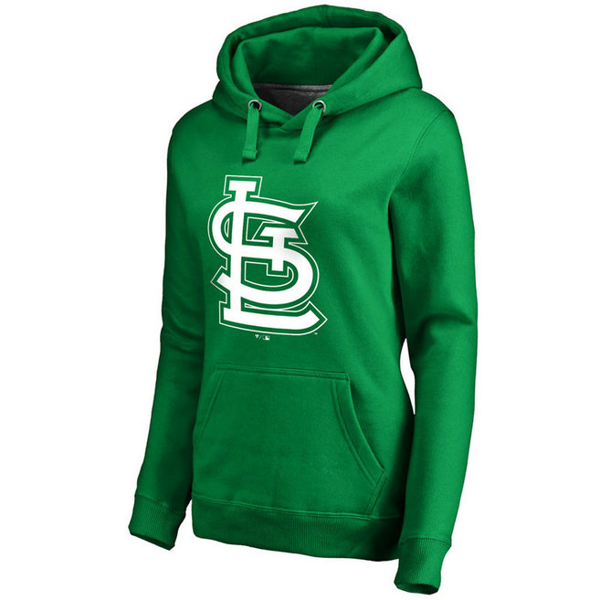 WOMEN - St. Louis Cardinals Kelly Green St. Patrick's Day White Logo Pullover Hoodie WOMEN - St. Louis Cardinals Kelly Green St. Patrick's Day White Logo Pullover Hoodie