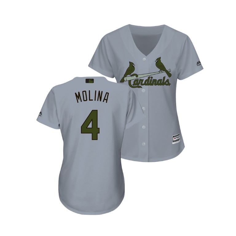 WOMEN - St. Louis Cardinals #4 Yadier Molina Cool Base Jersey 2018 Memorial Day Gray WOMEN - St. Louis Cardinals #4 Yadier Molina Cool Base Jersey 2018 Memorial Day Gray